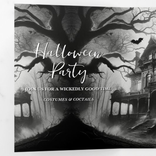 Uitnodiging voor het Macabre Manor Halloween Party (Binnenzijde eerst)