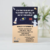 Uitnodiging voor het ruimtevaartfeest op verjaarda (Staand voorkant)