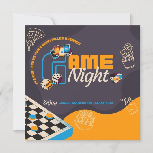Uitnodiging voor het themafeest van bordspellen (Voorkant)