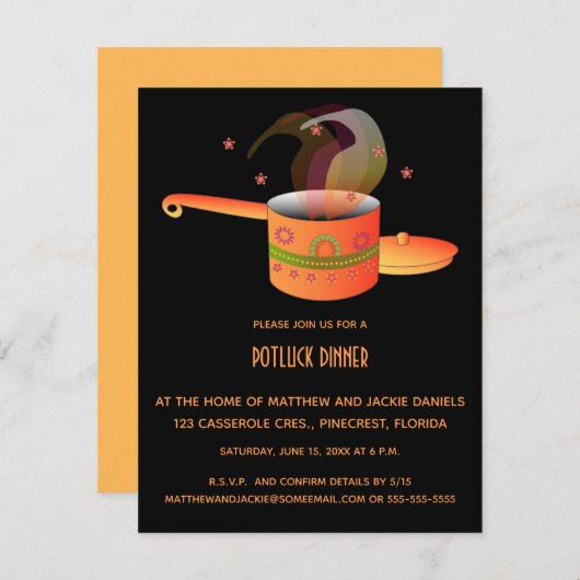 Uitnodiging voor het uitzenden van een pot Luck (Voorkant / Achterkant)