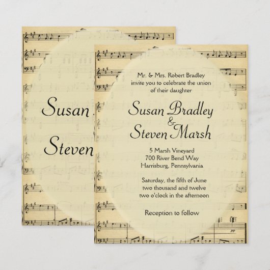  uitnodiging voor het uitzenden van muziek op blad (Voorkant / Achterkant)