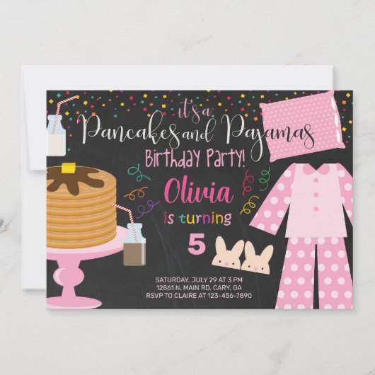 Uitnodiging voor het verjaardagsfeest van Girl Pja (Voorkant)