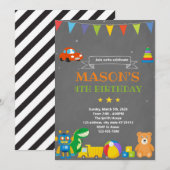 Uitnodiging voor het verjaardagsthema van Toyland (Voorkant / Achterkant)