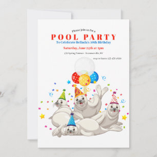 Uitnodiging voor het zwembadfeest van de zeeleeuwe