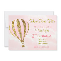 Uitnodiging voor heteluchtballon in roze en goud