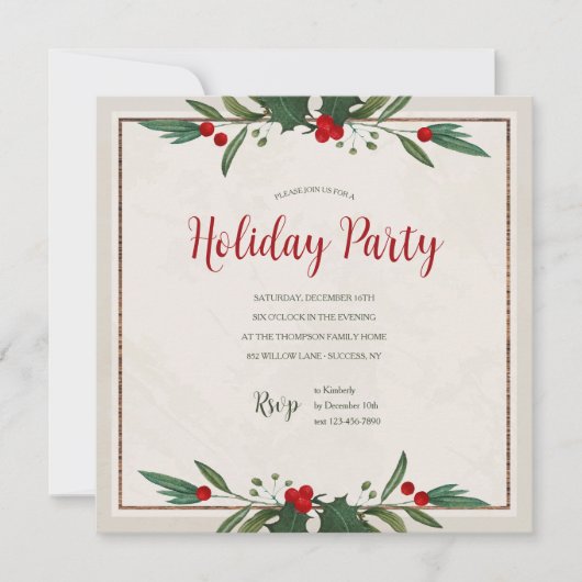 Uitnodiging voor Holly Square Holiday Party (Voorkant)