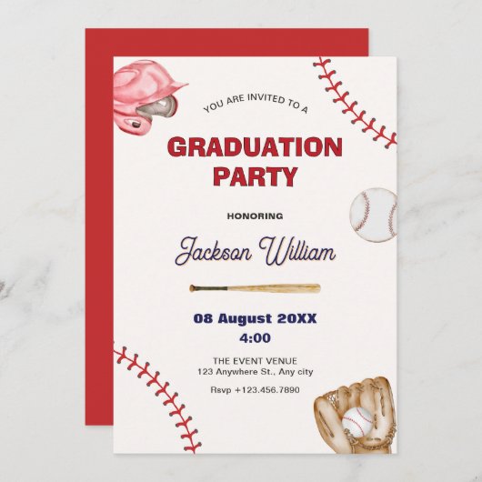 Uitnodiging voor honkbal afstuderen (Voorkant / Achterkant)