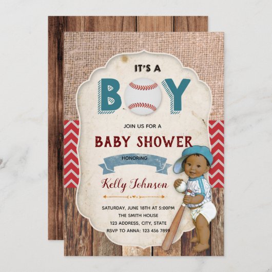 Uitnodiging voor honkbal baby shower (Voorkant / Achterkant)