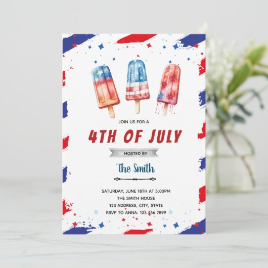 uitnodiging voor ijslolly op 4 juli (Staand voorkant)