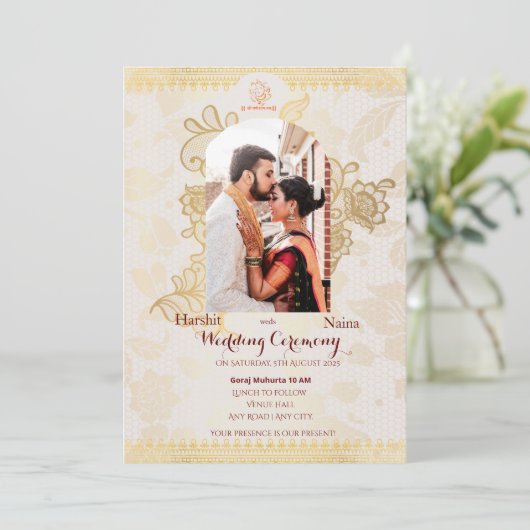 Uitnodiging voor Indiase bruiloft (Staand voorkant)