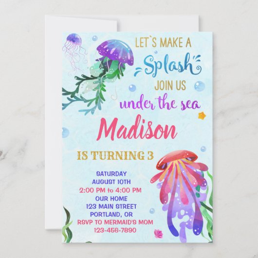 Uitnodiging voor jellyfish-verjaardag Onder zee ui (Voorkant)