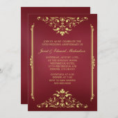 Uitnodiging voor jubileum in Victoriaanse rood en (Voorkant / Achterkant)