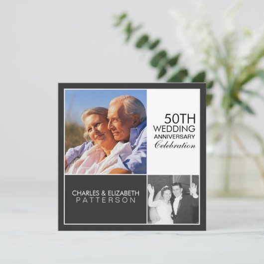 Uitnodiging voor jubileumfeest in moderne blokstij (Staand voorkant)