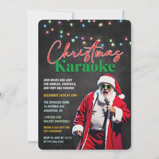 Uitnodiging voor Karaoke kerstfeest (Voorkant)