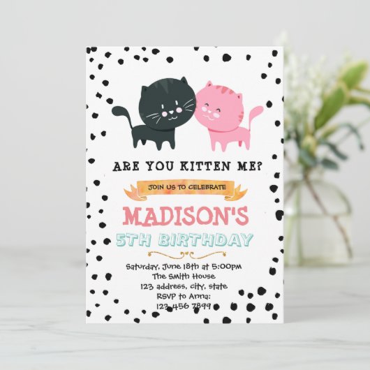 Uitnodiging voor kattekattethema (Staand voorkant)