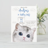 Uitnodiging voor kattenthema - Kind jarig (Staand voorkant)