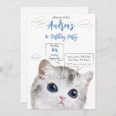 Uitnodiging voor kattenthema - Kind jarig (Voorkant / Achterkant)