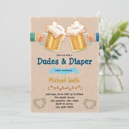 Uitnodiging voor kerels en luiers feestje (Staand voorkant)