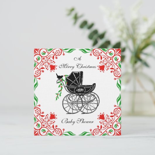 Uitnodiging voor kerstBaby shower (Staand voorkant)