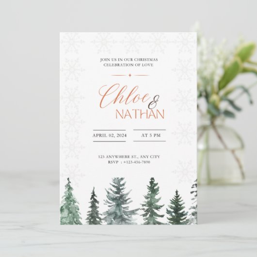 uitnodiging voor kerstbruiloft (Staand voorkant)