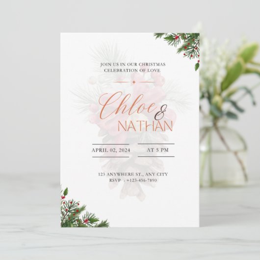  uitnodiging voor kerstbruiloft (Staand voorkant)