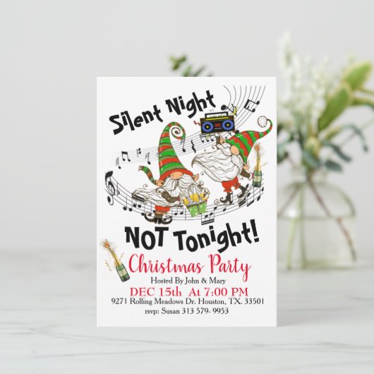 Uitnodiging voor kerstdagen dansende Gnomen (Staand voorkant)