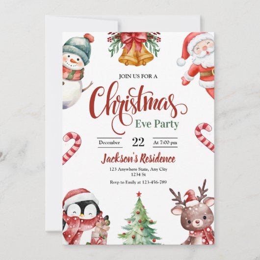 Uitnodiging voor kerstdiner, kerstfeest (Voorkant)