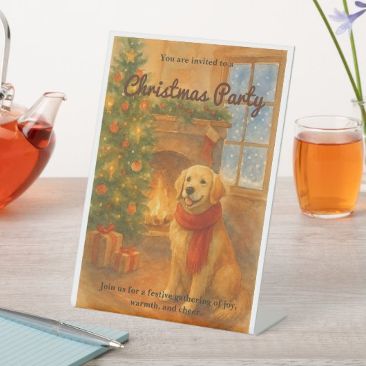Uitnodiging voor kerstfeest · Cosy Dog Scene Reclamebord Met Voetstuk (Insitu)