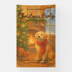 Uitnodiging voor kerstfeest · Cosy Dog Scene Spandoek