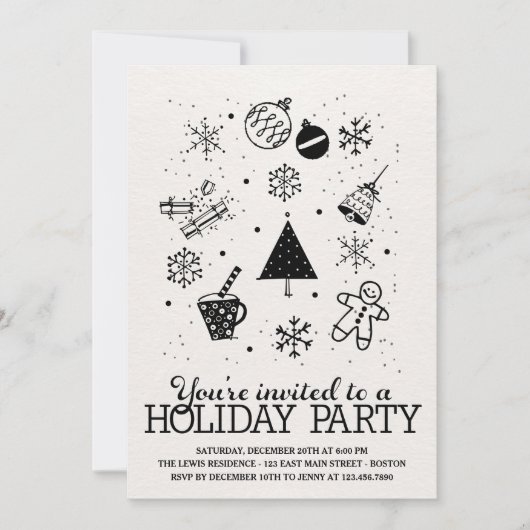 Uitnodiging voor kerstfeest Doodles (Voorkant)