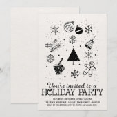 Uitnodiging voor kerstfeest Doodles (Voorkant / Achterkant)