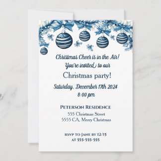 Uitnodiging voor kerstfeest in blauw en wit