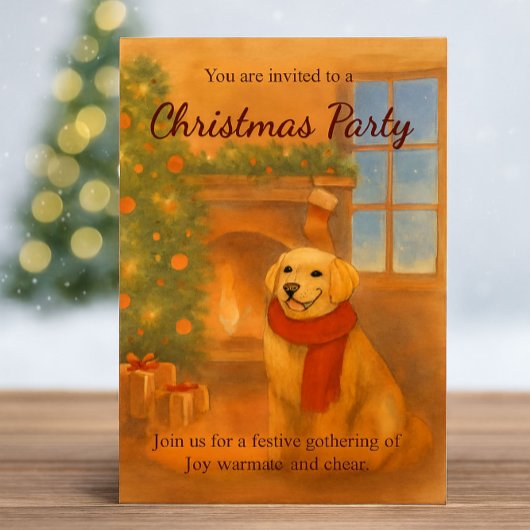 Uitnodiging voor kerstfeest · Knus honden tafereel