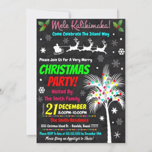 Uitnodiging voor kerstfeest Luau (Voorkant)