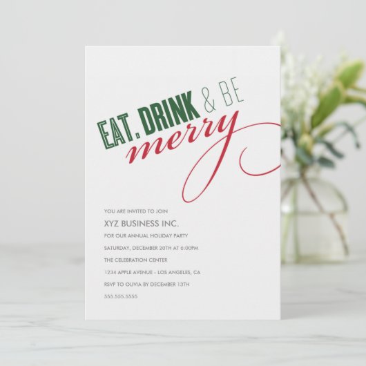 Uitnodiging voor Kerstfeest met Eet. Drink Script (Staand voorkant)