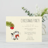 Uitnodiging voor Kerstfeest met Speelse Kitty Kat (Staand voorkant)