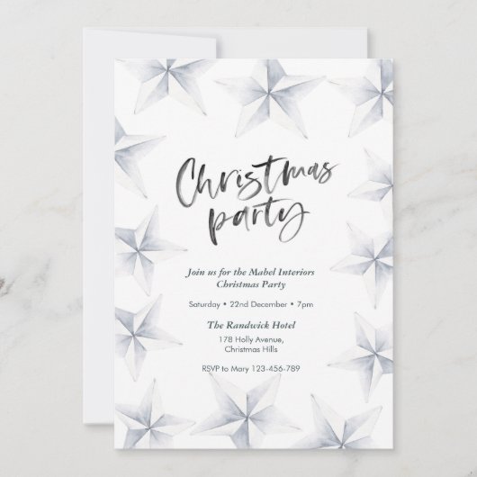 Uitnodiging voor kerstfeest | Zilveren sterren (Voorkant)