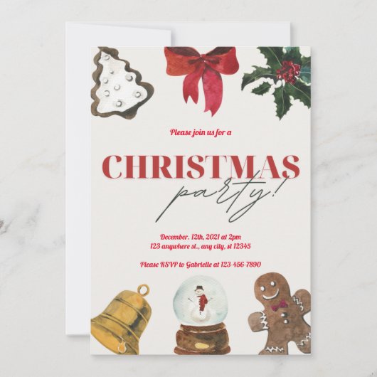 Uitnodiging voor kerstfeestdag Holly (Voorkant)