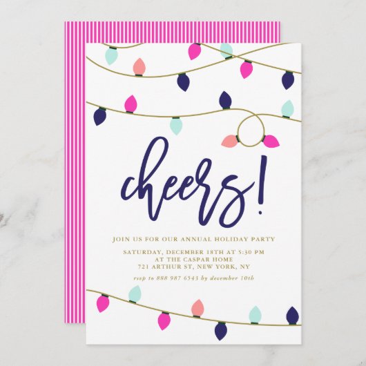 Uitnodiging voor kerstfeestdag met kleurrijke kers (Voorkant / Achterkant)