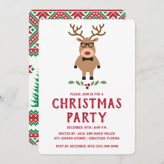 Uitnodiging voor kerstfeestdagen bij Nerdy Reindee (Voorkant / Achterkant)