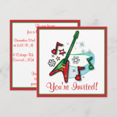 Uitnodiging voor kerstfeestdagen: Kerstrots Guitar (Voorkant / Achterkant)