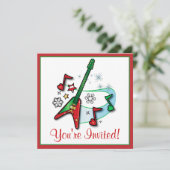 Uitnodiging voor kerstfeestdagen: Kerstrots Guitar (Staand voorkant)