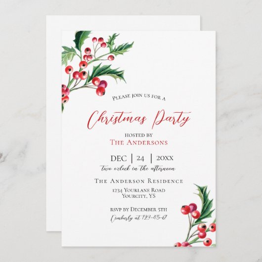 Uitnodiging voor kerstfeestdagen om winterbessen u (Voorkant / Achterkant)