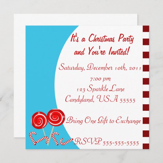 Uitnodiging voor kerstfeestdagen Snoep (Voorkant / Achterkant)