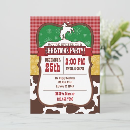 Uitnodiging voor kerstfeestdagen voor Cowboy (Staand voorkant)