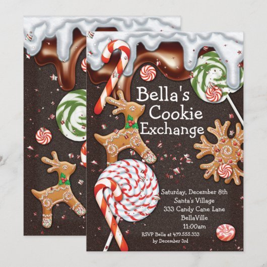 Uitnodiging voor kerstfeestdagen voor Koekjesuitwi (Voorkant / Achterkant)