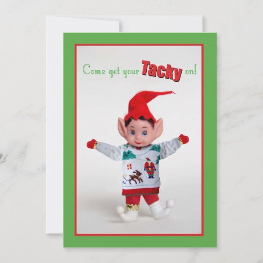 Uitnodiging voor kerstfeestfeest Funny Elf (Voorkant)