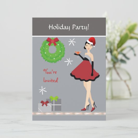 Uitnodiging voor kerstfeestmeisjes (Staand voorkant)