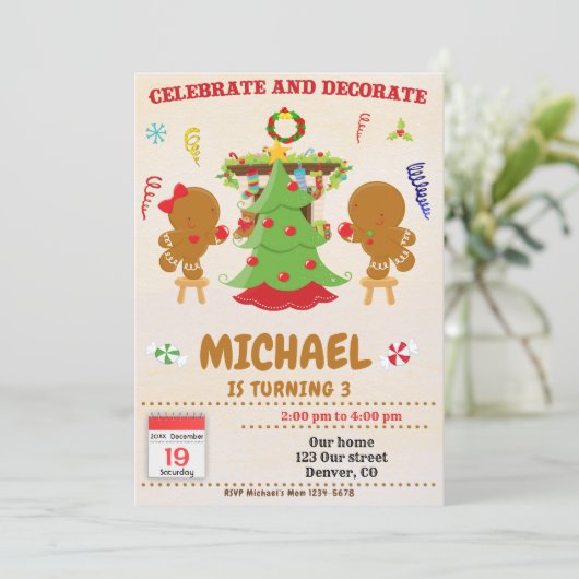 Uitnodiging voor kerstfeestvieren en decoreren (Staand voorkant)