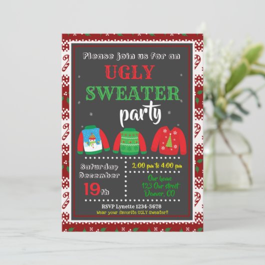 Uitnodiging voor Kerstmis door een Ugly sweater pa (Staand voorkant)